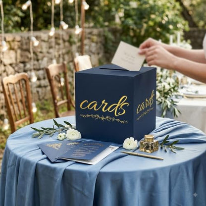 Navy Blue and Gold Card Box for Party Graduation Baby Bridal Shower Birthday Funeral 7.8 x 7.8 x 7.8 In Gift Card Holder Wedding Card Boxes for Reception Raffle Voting Ballot Box with Slot - color: BlueGoldF