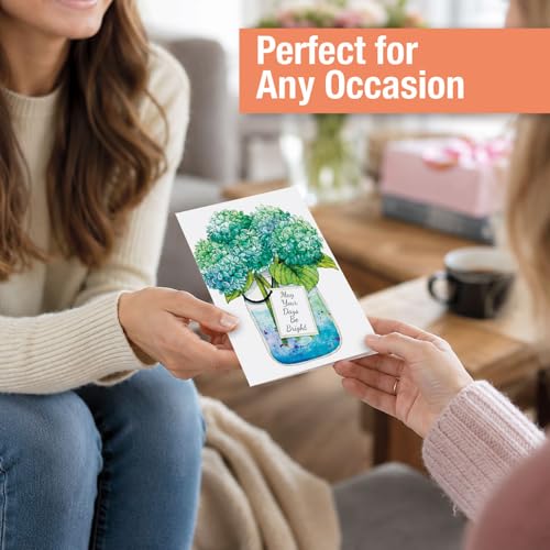 Current Mason Jar Get Well Greeting Cards - Set of 8 (4 Designs), Large 5" x 7", Sympathy Cards with Sentiments Inside, White Envelopes - color: Mason Jar