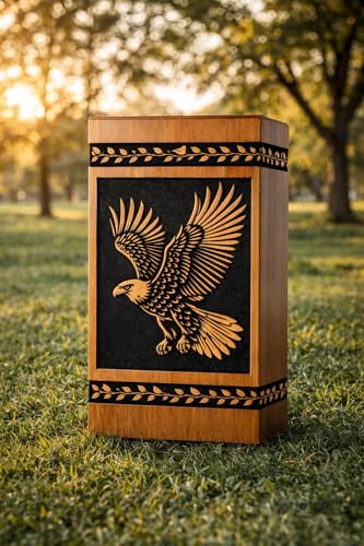 Urn with Flying Eagle Engraving – Premium Memorial Urn for Human Ashes – Decorative Funeral Urn Box[Available urn Box in 5 Different Sizes] ((Medium [9.5X5.5] 180 Cubic INCHES)) - size: (Medium [9.5X5.5] 180 Cubic INCHES)