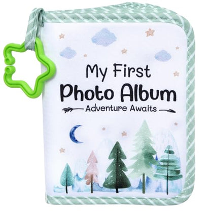 QOUBAI Baby's My First Family Album Soft Photo Cloth Book Holds 4x6 Family Pictures My First Book of Photos Baby Memory Album Gender Neutral Gift for Babies Newborn Toddler Baby Shower Adventure - style: Woodland Adventure
