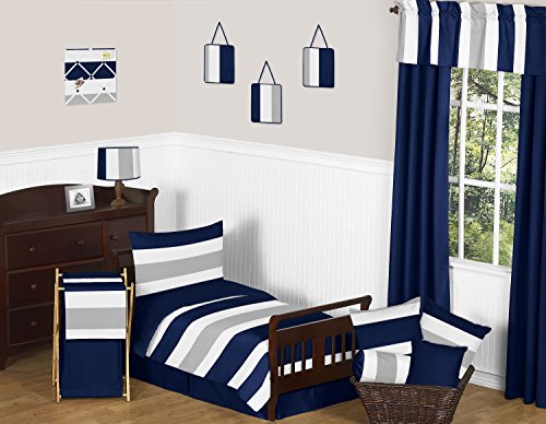 Navy Blue, Gray and White Fabric Memory/Memo Photo Bulletin Board for Stripe Collection - color: Blue and Grey Stripe