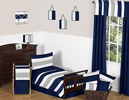 Navy Blue, Gray and White Fabric Memory/Memo Photo Bulletin Board for Stripe Collection - color: Blue and Grey Stripe