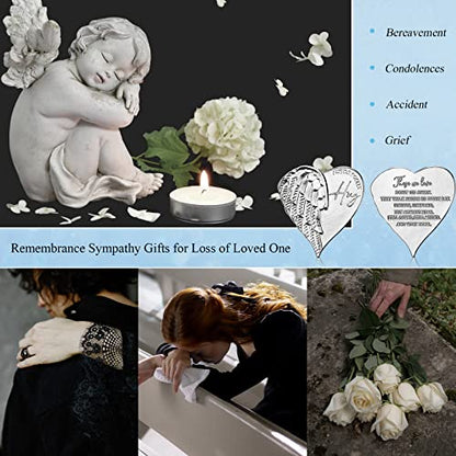 Inbagi 100 Sets Memorial Angel Sign Coins Set Funeral Pocket Token Heart Pocket Hug Coins Poem Cards Organza Gift Bags Celebration of Life Favors Funeral Memorial Gifts for Guest Family Church