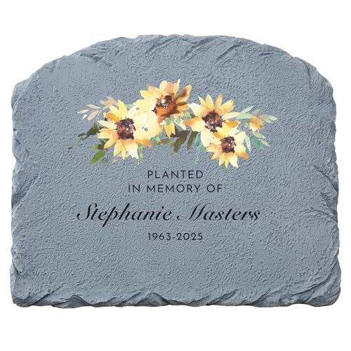 Let's Make Memories Personalized Memorial Garden Stone - Sympathy - Loss of Loved One - Grave Marker - Condolences - Indoor/Outdoor - Durable Resin - Sunflower Serenity - style: Sunflower Serenity