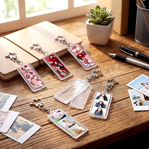MTLEE 12 Pcs Mini Photo Strip Keychain Frame 1x3 Inch Acrylic Photo Booth Keychain Double Sided Keyring Blank DIY Custom Gift - style: Star Clasp