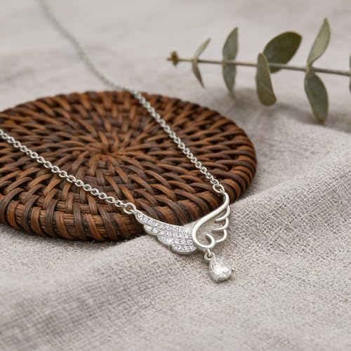 Bow Heart Pendent Pendant Necklace for Women White Crystal Necklace Dainty Silver Plated Necklace Bow Jewelry with Zirconia, Heart Choker Necklaces for Her Gifts - style: Shuidi wings1