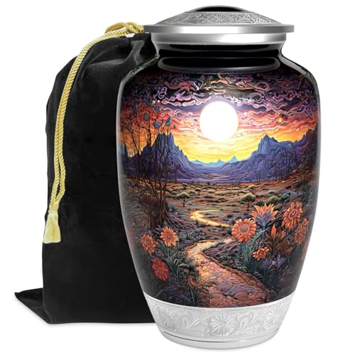 Desert Flowers Urn for Human Ashes | Large Handcrafted Funeral Memorial | Decorative Cremation Urn for Women and Men - color: Desert, size: Large