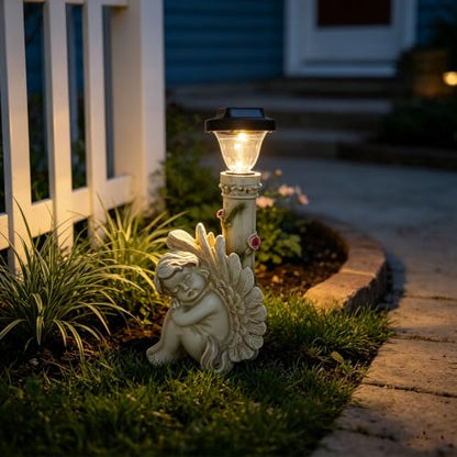 Angel Statue with Solar Light,White 12.9IN - color: Streetlight Angel