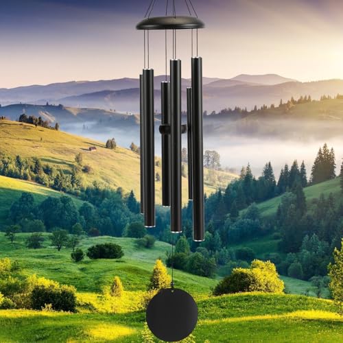 Wind-Chimes-Outdoor-Large-Decor, Deep Tone Soothing Melodic Tones Windchimes, Wind Chimes for Outside, Memorial Wind Chime Best Gift for Mom Women Grandma Neighbors（40" Black） - color: Black, size: Luxury 40"