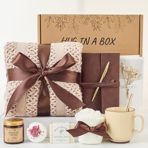 Sending Hug Gift Box for Women, Thinking of You Care Package, Best Friend Birthday Gifts, Get Well Soon Gifts for Women, Self Care Wellness Gift Set for Mom Sister Coworker