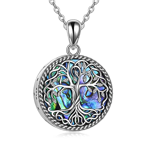 CRMAD Hummingbird/turtle/heart/dragonfly/bee/moon/tree of life Urn Necklace for Ashes Sterling Silver Jewelry for Women Memory Necklace - style: tree of life