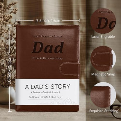 Artmag Dad's Life Story Journal with 250+ Prompt Questions, Family Keepsake Book Leather Cover for Dad to Share His Memories for Birthday Father's Day Christmas (Brown) - style: Dad's Life Story Journal （Brown）