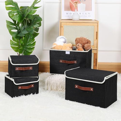 ANMINY Fabric Storage Box Bins with Lids, Black, 10"x8"x7", 2 Pack - color: Black, size: Small (Pack of 2)