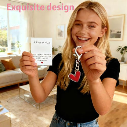 YOJO Pocket Hug Keychain, Love Keychain with Positive Affirmation Card, Emotional Support, Inspirational Gift - color: Red