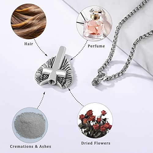 Aniu S925 Sterling Silver Urn Necklace Cremation Jewelry for Ashes - color: Cross Angel Wing