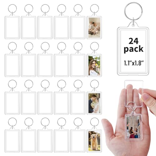 Photo Keychain 1.8 x 1.1 in, Acrylic Clear Picture Keychain, Photo Insert Keychain, Blank Picture Frame Keyring