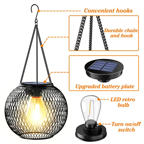 Solar Lantern Outdoor Waterproof,Hanging Solar Lights,2 Pack,Black | Solar Lantern Outdoor, Hanging Lights Outdoor Garden Metal Lanterns Decorative Waterproof Tree for Yard Patio