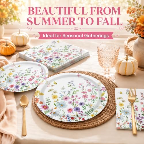 40 Pcs Wildflower Plates and Napkins Set, Large 9 Inch Floral Plates - color: Wildflower