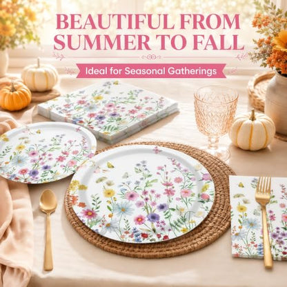 40 Pcs Wildflower Plates and Napkins Set, Large 9 Inch Floral Plates - color: Wildflower