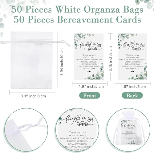 Ctosree 50 Sets Funeral Favors for Guests Tear Shaped Pocket Hug Token Memorial Sign with Poem Cards and Organza Bags for Family Church Funeral Prayer Gifts