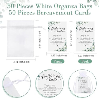 Ctosree 50 Sets Funeral Favors for Guests Tear Shaped Pocket Hug Token Memorial Sign with Poem Cards and Organza Bags for Family Church Funeral Prayer Gifts