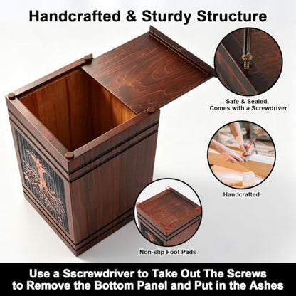 Wooden Cremation Urns for Human Ashes Adult Man Woman, Decorative Urns for Ashes Adult Male Female with Satin Bag, Large Burial Funeral Urn Box Holds 300 Cubic Inches (Tree of Life)