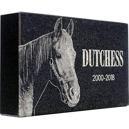 Black Granite Memorial Headstone for Lost Loved Ones, Dogs, Cats, and Family Pets. " Great for Your Garden, Tree Dedication, or in a Cemetery. Includes your personal photo and text. (12 x 8 x 2") | Includes photo and text for lost loved ones, dogs, cats,