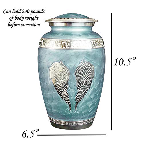 Custom Engraved Angel Wings Funeral Cremation Urn with Matching Keepsake and Velvet Bag (Sky Blue, Large) - color: Sky Blue, size: Large