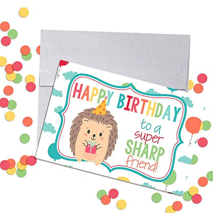 Super Sharp Friend Hedgehog Birthday Pun Themed Single (1) All Occasion Blank Birthday Card To Send To Friends & Family, 4"x 6" (when folded) Fill In Greeting Note Card by AmandaCreation - style: Super Sharp Friend Hedgehog