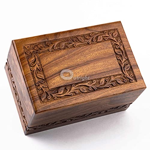 Rosewood Cremation Urn for Human Ashes - Handmade Border Engraved Wooden Burial Urns Hand-Crafted - Funeral Cremation Urn for Ashes (Natural Pesonalized, XS (5x3x2) 14Cu/in) - color: Natural Pesonalized, size: XS (5x3x2") 14Cu/In
