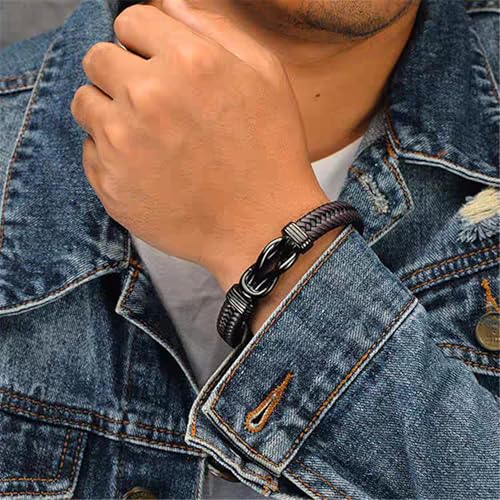 YOUFENG Urn Bracelet for Human Ashes Leather Cremation Knot Cross Bracelet Stainless Steel Keepsake Cuff Bangle Jewelry for Men - color: BrownKnot