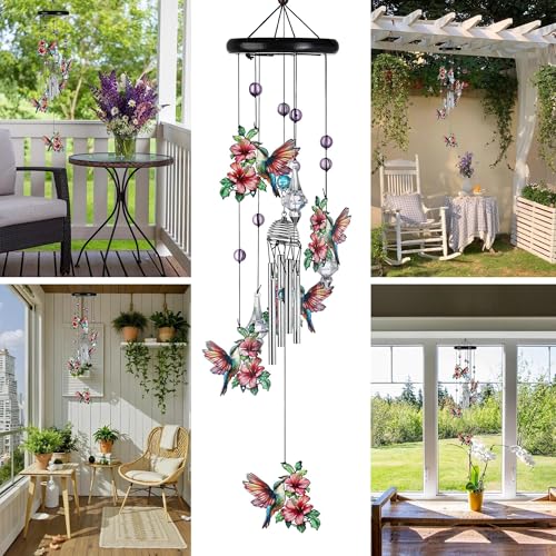 YU FENG Hummingbird Memorial Wind Chime, Crystal Suncatcher Garden Decor - style: Pink Garden – Hummingbird – 27 Inch