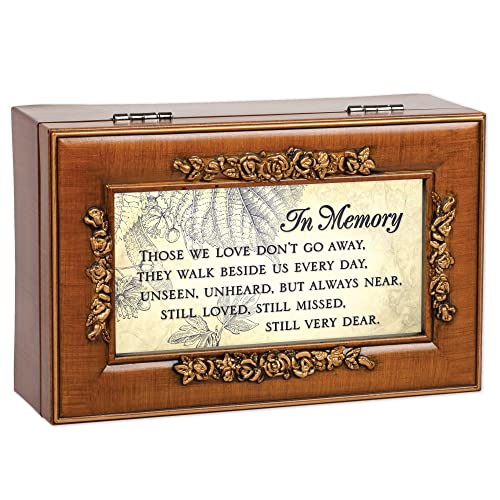 Cottage Garden in Memory Bereavement Rich Walnut Finish Petite Rose Music Box Plays Wind Beneath My Wings