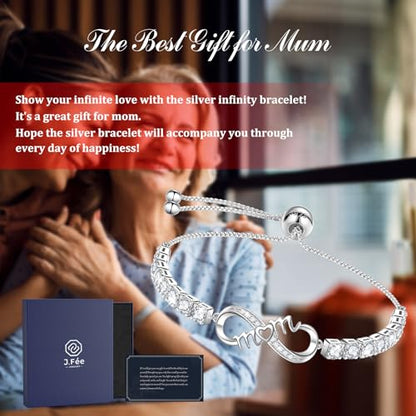J.Fée Infinity Heart Bracelets for Women with 5A Cubic Zirconia, 925 Silver Bracelets for Women Adjustable Womens Bracelet Jewelry for Wife Girlfriend Her - color: Infinity Mom#1