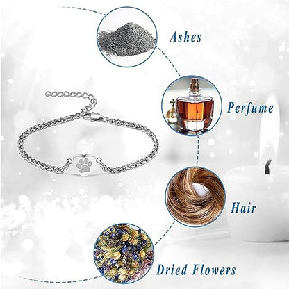 zeqingjw Cremation Heart Urn Bracelet for Pets Ashes Pet Paw Print Bangle for Dog Cat Ashes Stainless Steel Memorial Keepsake Urn Jewelry - color: Customize