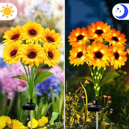 ANGMLN Solar Garden Lights 4 Pack 24 Solar Sunflower Lights Fall Decor - color: 6 Head Sunflower
