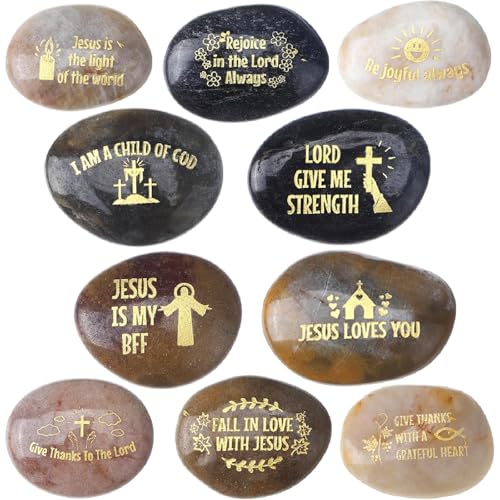 Yuntau 30 Pcs Bible Verses Stones Religious Crosses Stones 10 Different - style: Religion
