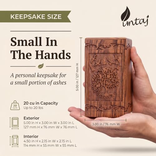 Tree of Life Wooden Keepsake Urn for Human Ashes, 20 cu in, Rosewood - color: Rosewood Tree and Birds, size: Keepsake (20 lbs)