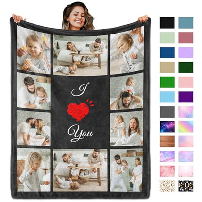 Custom Blanket with Picture Text, Personalized 10 Photo Blanket, HD Printing Customized Flannel Throw Blanket Gifts for Mom Dad Couple Girlfriend Boyfriend Wife Husband Christmas - color: 10-photo