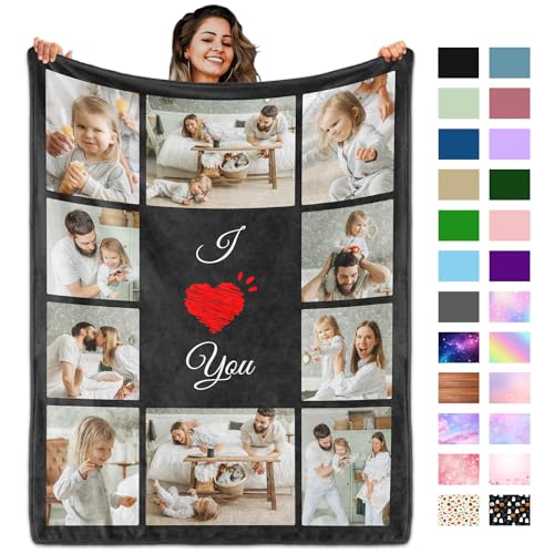 Custom Blanket with Picture Text, Personalized 10 Photo Blanket, HD Printing Customized Flannel Throw Blanket Gifts for Mom Dad Couple Girlfriend Boyfriend Wife Husband Christmas - color: 10-photo