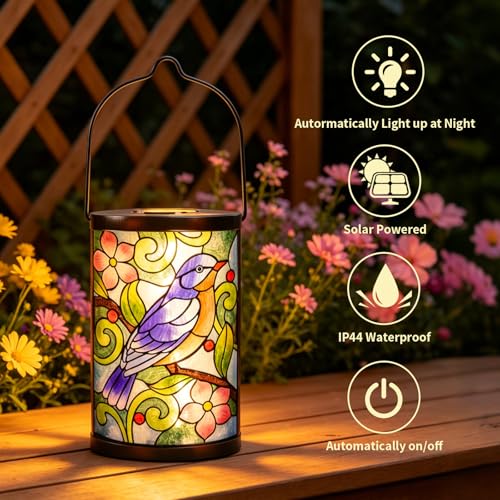 MUMTOP Bluebird Glass Solar Lantern Outdoor Waterproof Hanging Garden Light - color: Bluebird