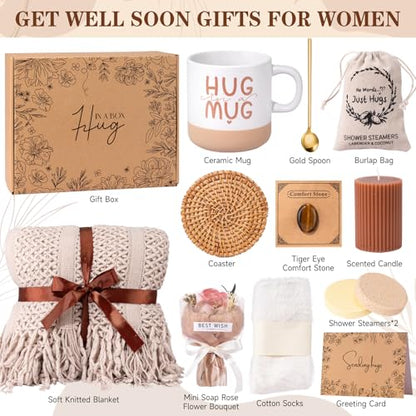 Get Well Soon Gift Baskets for Women, Earth Tone Self Care Package Box After Surgery Thinking of You Feel Better Gifts, Sympathy Gift Basket for Loss of Loved One, Inspirational Gifts for Sick Friends