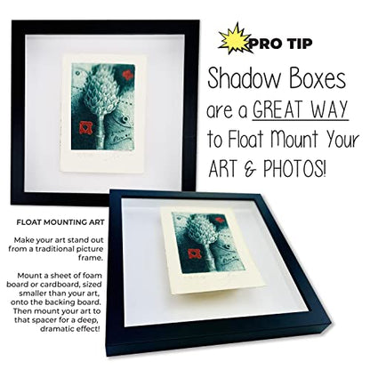 11x14 Black Wood Shadow Box Display Frame with Black Acid-Free Backing UV Acrylic and Hanging Hardware - with 3/4" Usable Depth - Great Magazine Display Frame Shadowbox - size: 11x14