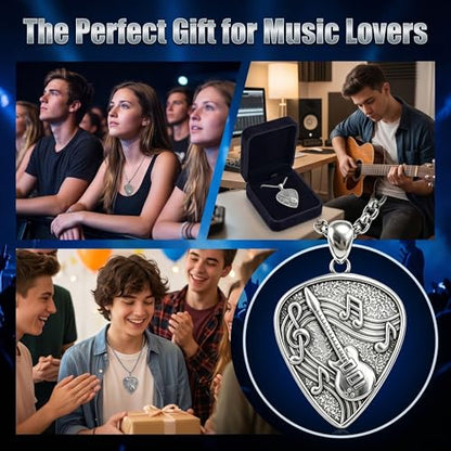 Guitar Pick Necklace Music Soundwave Guitar Pick Pendant with Music Note Jewelry Musicians Gifts - color: 1-Oxidation