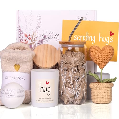 Get Well Care Package for Women - Feel Better Soon Basket, Sympathy and Thinking of You Gifts After Surgery Recovery - color: Yellow heart-shaped potted plant