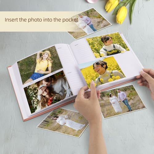 Photo Album Hold 200 4x6 Photos with Memo Writing Space (Pink) - color: Pink