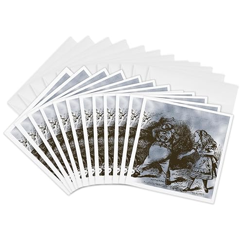 3dRose Alice in Wonderland Tweedle Dee and Dum Vintage 12 Greeting Cards with envelopes