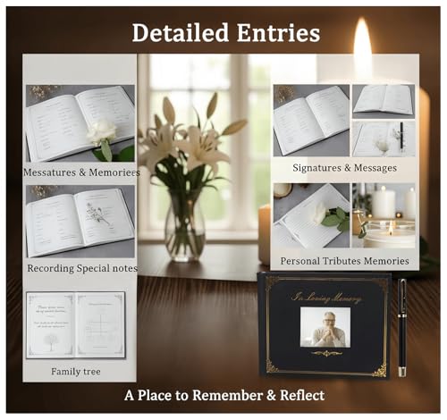 Funeral Guest Book for Memorial Service,in Loving Memory Guest Book | with Pen & 50 Memorial Cards,124 Pages Hardcover Funeral Guestbook with Photo Insert, Funeral Sign In Book for Guests