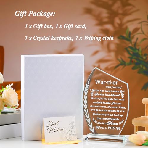 Crystal Cancer Survivor Gifts for Women - Warrior She is You | Crystal Laser Engraved Plaque, Cancer Fighter Patients Sympathy Inspirational Gift for Woman Mom Friends Birthday Christmas - style: Cancer Survivor