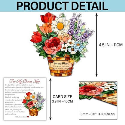 Bonus Mom Acrylic Suncatcher with Card, Bonus Mom Gifts from Daughter Son, for Stepmom Bonus Mom, Birthday Gifts for Stepmom, Stepmother - color: Bonus Mom